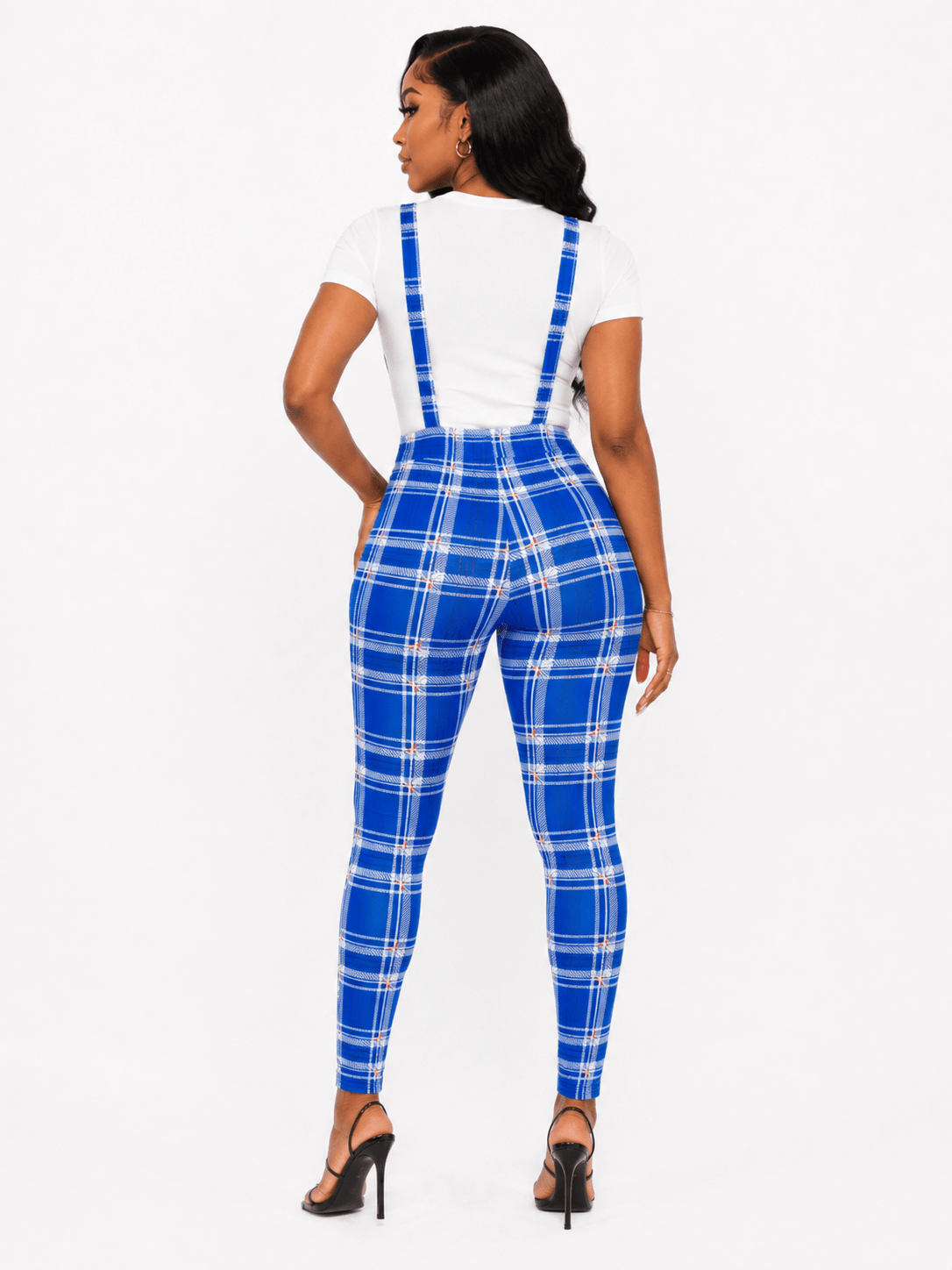 Women’s Plaid & Houndstooth Suspender Trousers – High Waist Slim Fit Dungarees - Trouser - Cherubim Aura