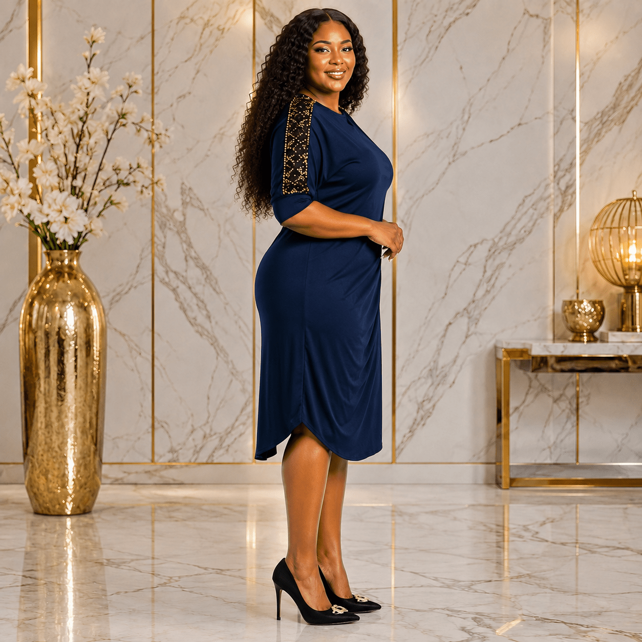 Women's Plus Size Sequin Shoulder Midi Dress – Casual Elegant Relaxed Fit Dress - Mini Dress - Cherubim Aura