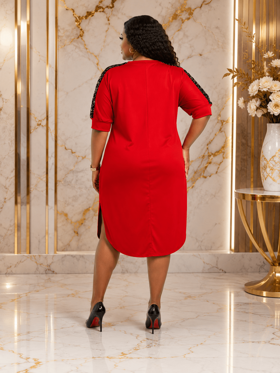 Women's Plus Size Sequin Shoulder Midi Dress – Casual Elegant Relaxed Fit Dress - Mini Dress - Cherubim Aura