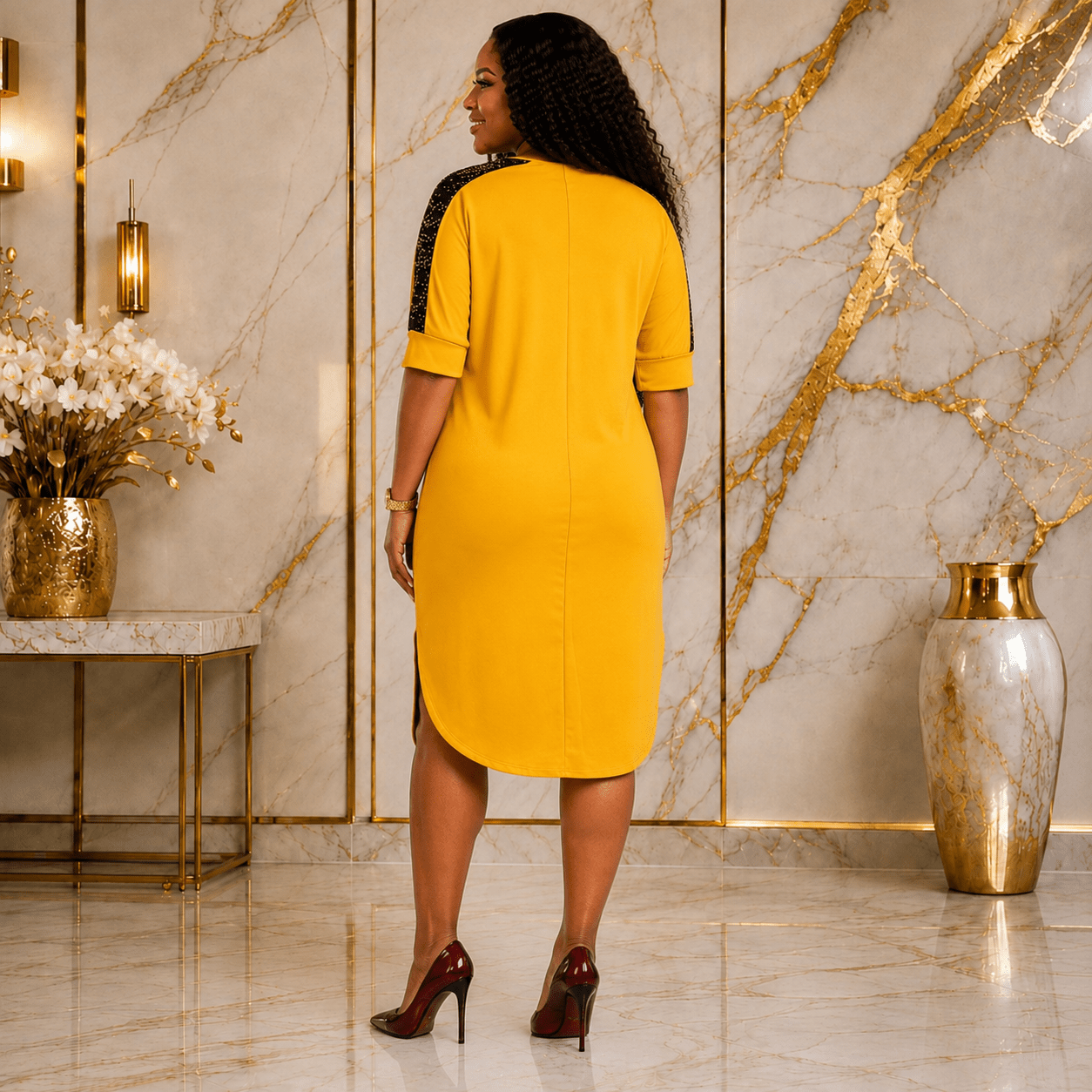 Women's Plus Size Sequin Shoulder Midi Dress – Casual Elegant Relaxed Fit Dress - Mini Dress - Cherubim Aura