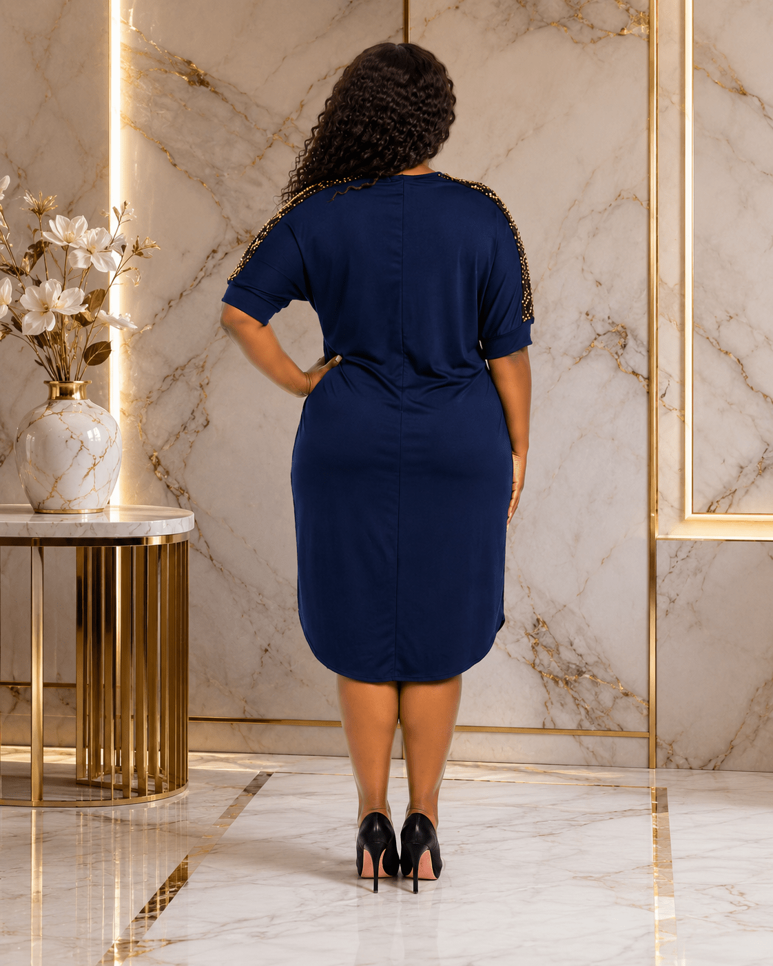 Women's Plus Size Sequin Shoulder Midi Dress – Casual Elegant Relaxed Fit Dress - Mini Dress - Cherubim Aura