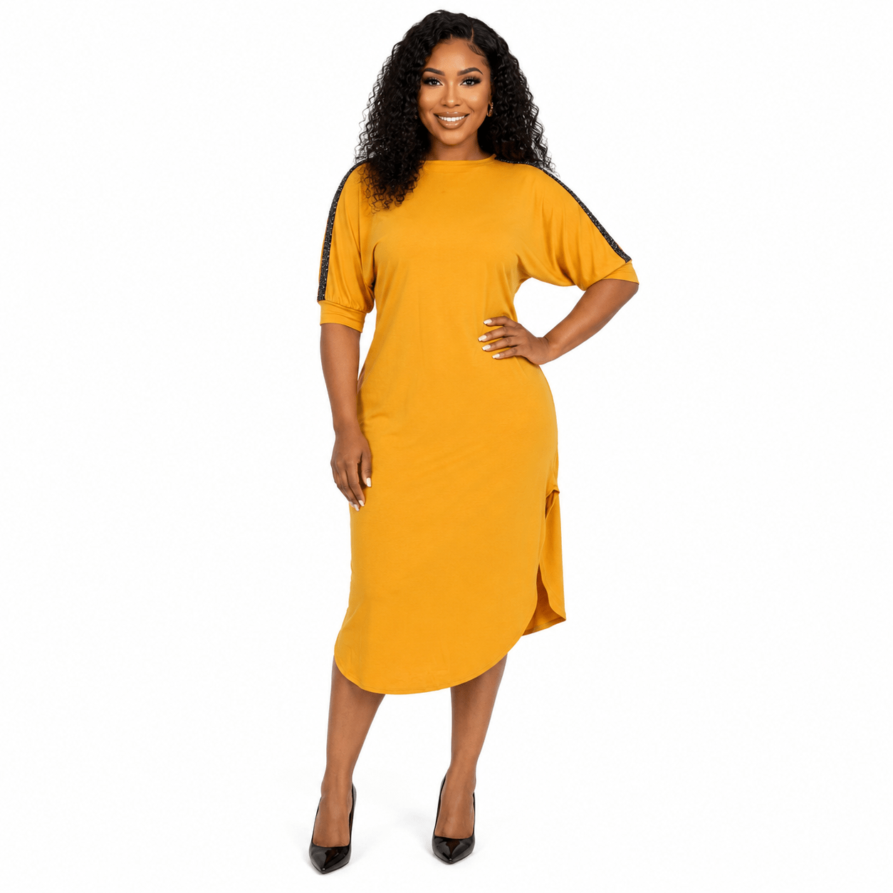 Women's Plus Size Sequin Shoulder Midi Dress – Casual Elegant Relaxed Fit Dress - Mini Dress - Cherubim Aura
