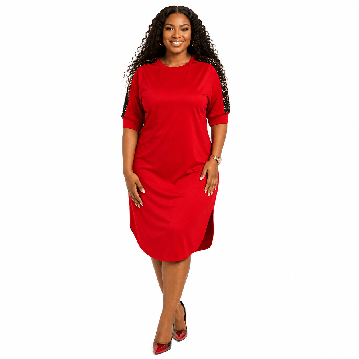 Women's Plus Size Sequin Shoulder Midi Dress – Casual Elegant Relaxed Fit Dress - Mini Dress - Cherubim Aura