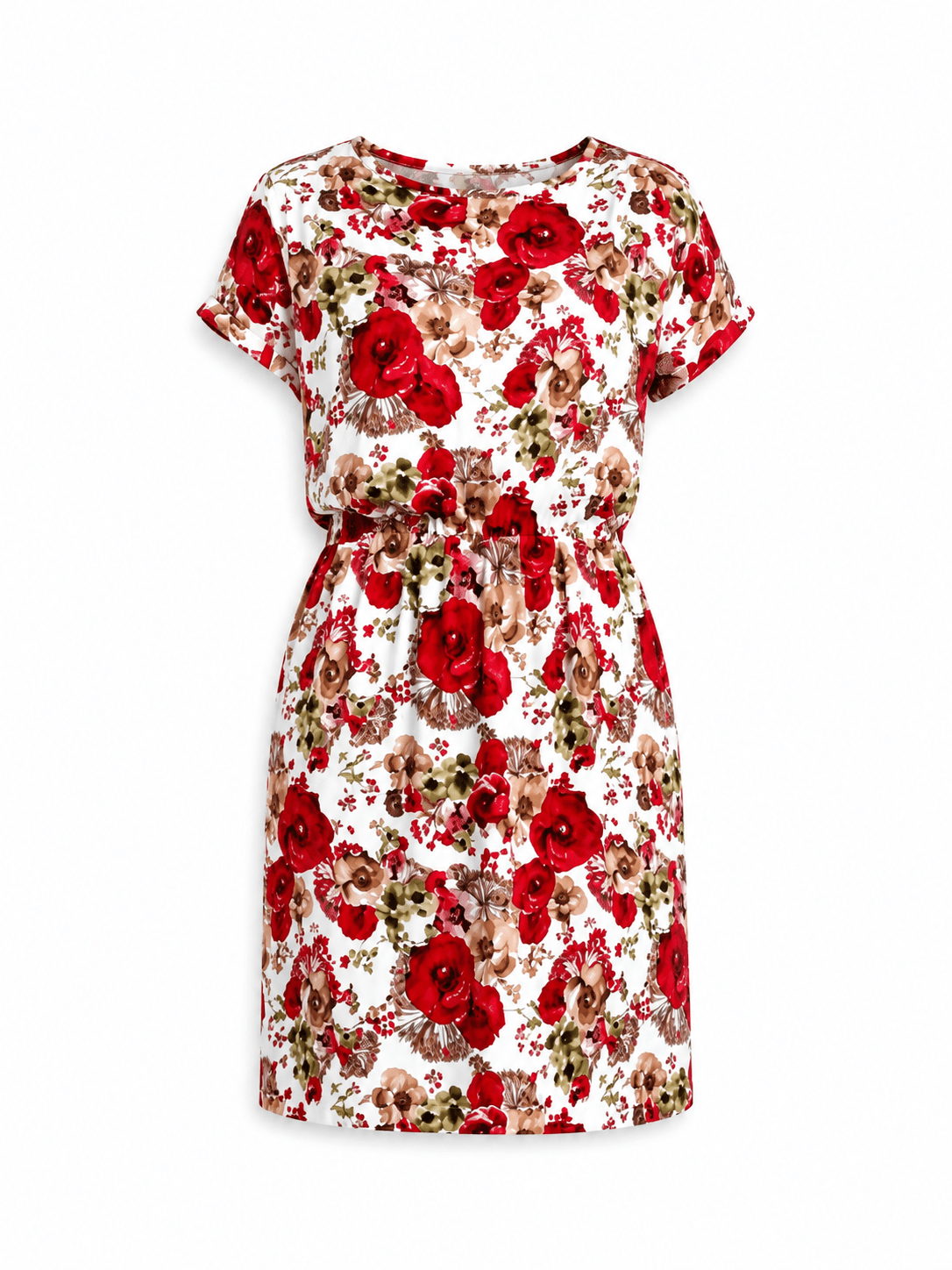 Women's Red Floral Print Mini Dress – Short Sleeve Casual Summer Shift Dress - Mini Dress - Cherubim Aura
