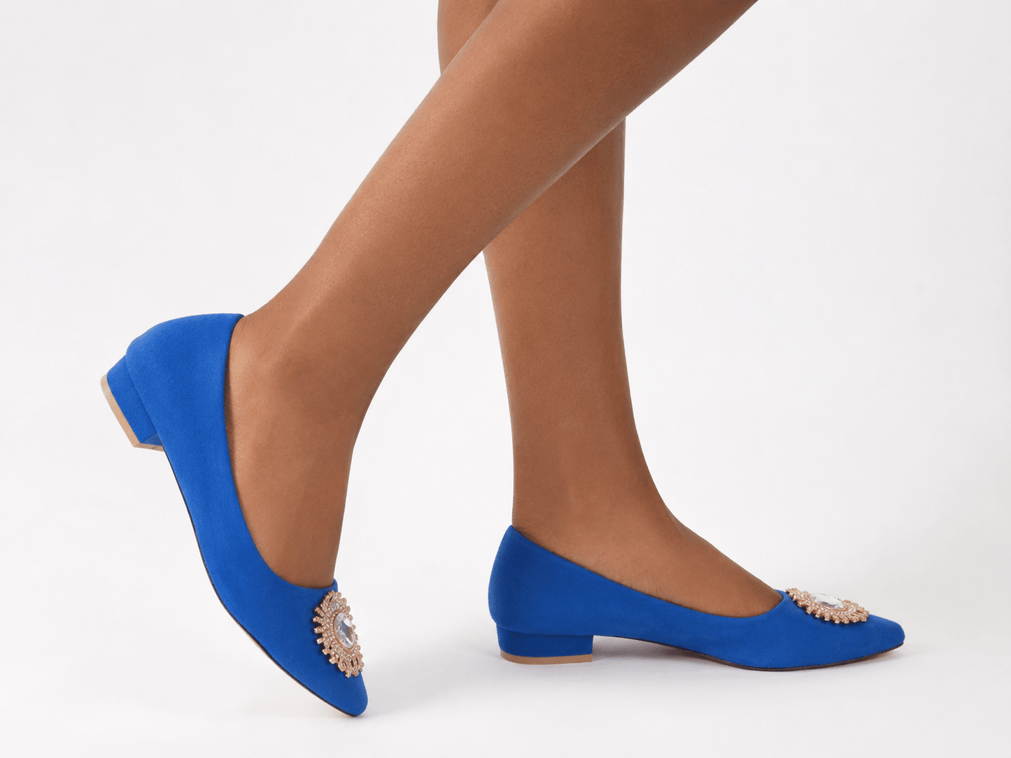 Women's Rhinestone Embellished Pointed Toe Ballet Flats – Elegant Low Heel Slip-On Shoes (Pink, Black & Royal Blue) - Footwear - Cherubim Aura