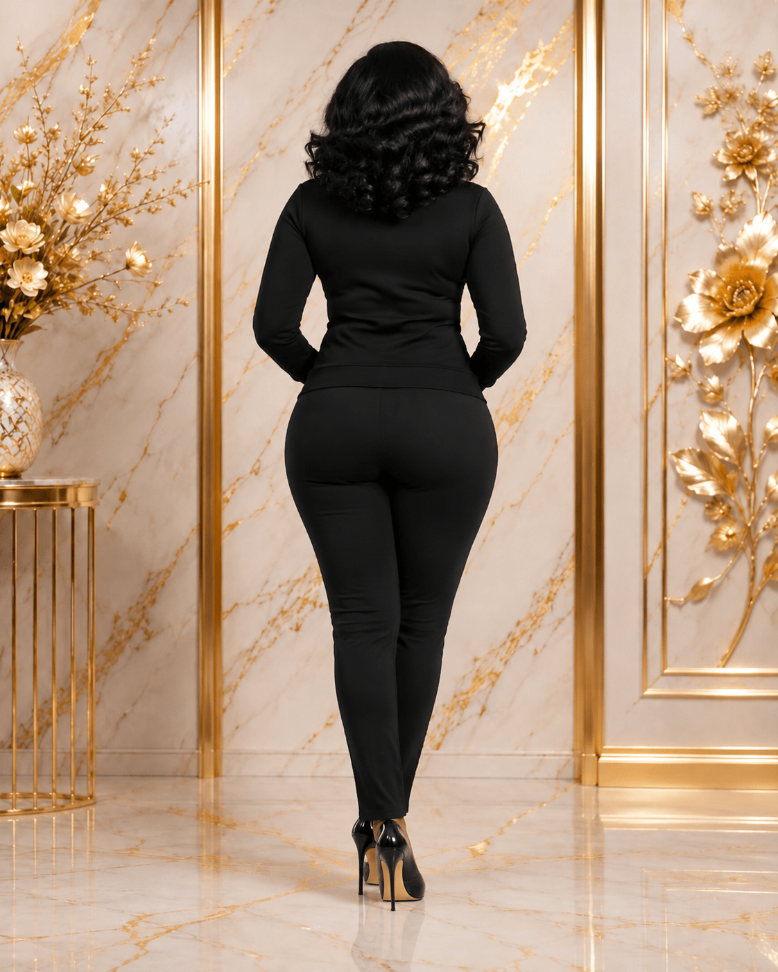 Women's Sequin Panel Two-Piece Tracksuit Set – Zip-Up Jacket & Slim Fit Trousers (Black Multi-Colour) - Set - Cherubim Aura