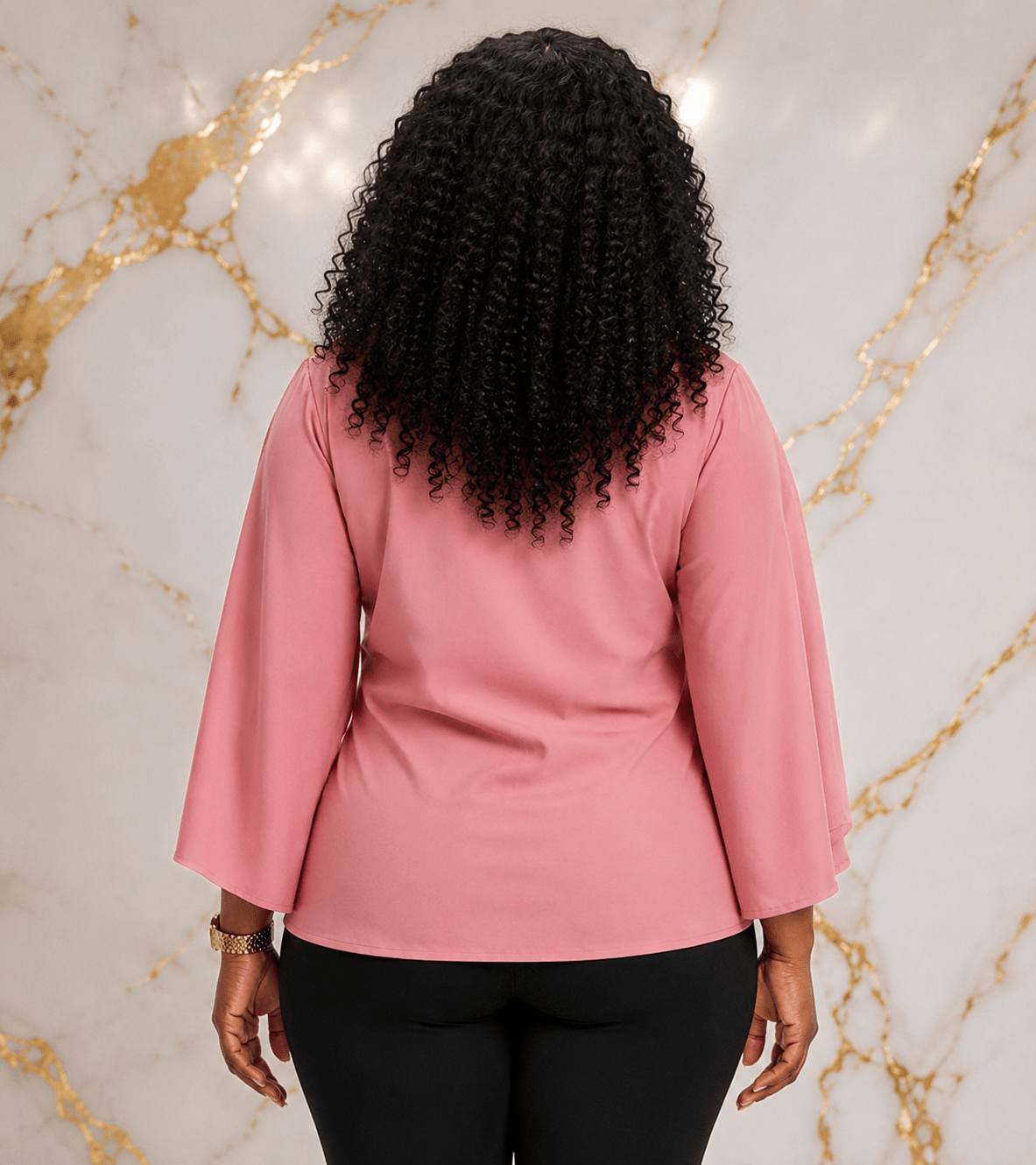 Women’s Solid Bell Sleeve Tie-Waist Blouse – Round Neck 3/4 Sleeve Dressy Casual Top – One Size UK 10–16 - Top - Cherubim Aura
