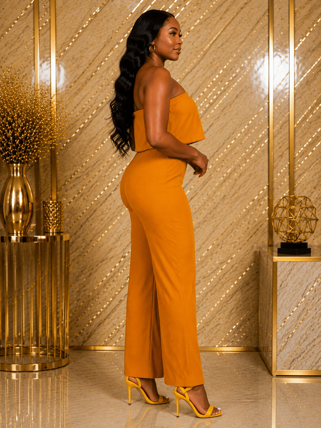 Women’s Strapless Pleated Jumpsuit – Bandeau Wide Leg Party Outfit - Jumpsuit - Cherubim Aura