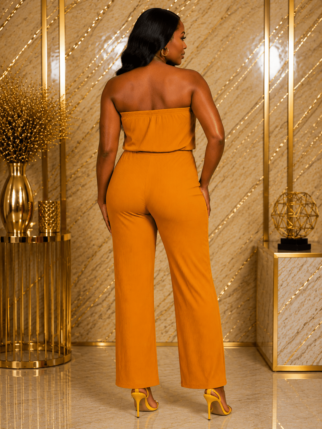 Women’s Strapless Pleated Jumpsuit – Bandeau Wide Leg Party Outfit - Jumpsuit - Cherubim Aura