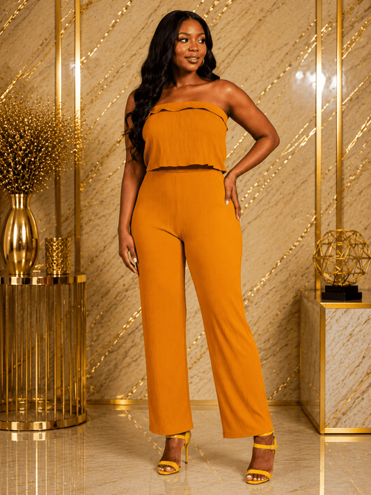 Women’s Strapless Pleated Jumpsuit – Bandeau Wide Leg Party Outfit - Jumpsuit - Cherubim Aura