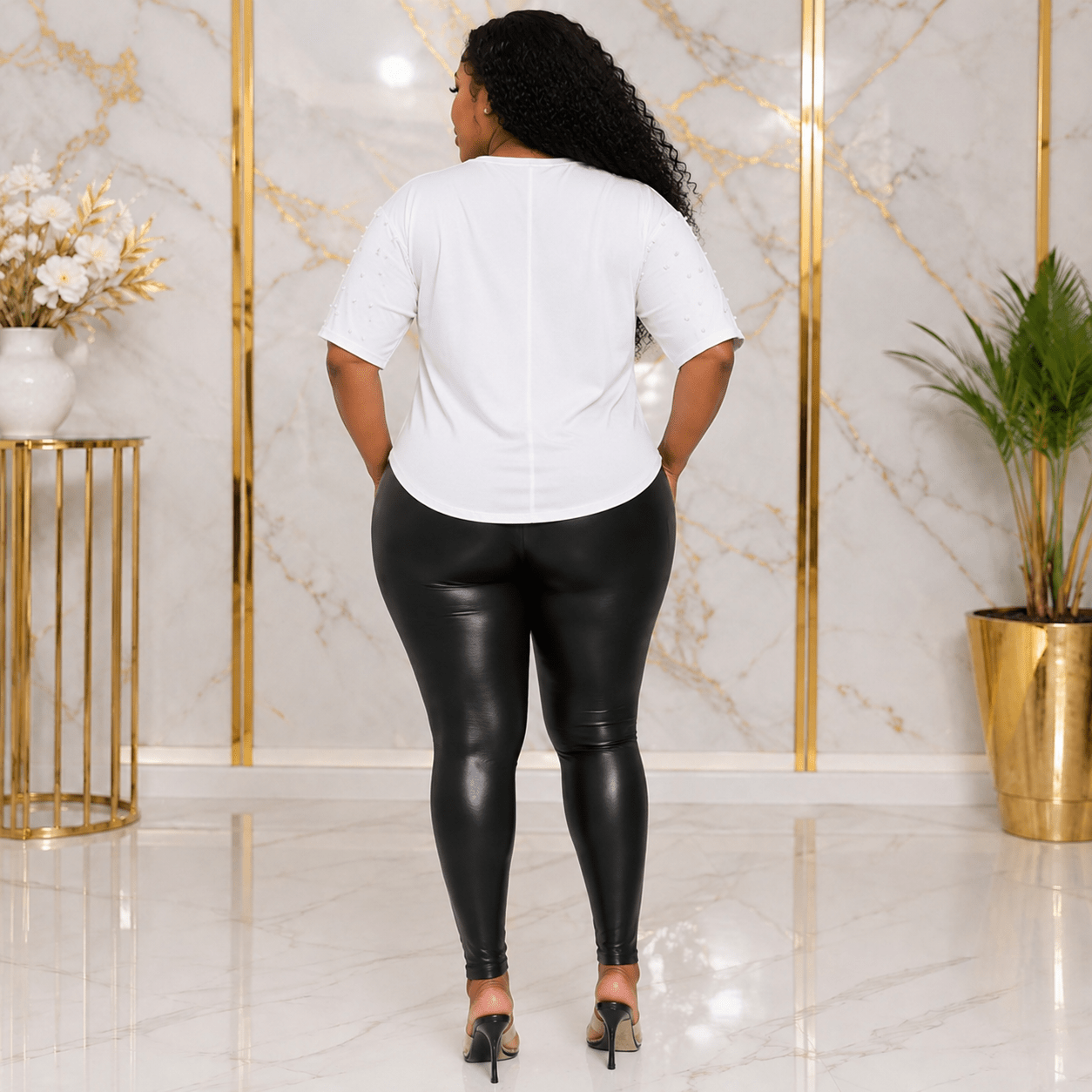 Women’s STYLE Graphic Pearl-Embellished Puff Sleeve Top – Round Neck Statement Blouse – One Size UK 8–14 - Top - Cherubim Aura