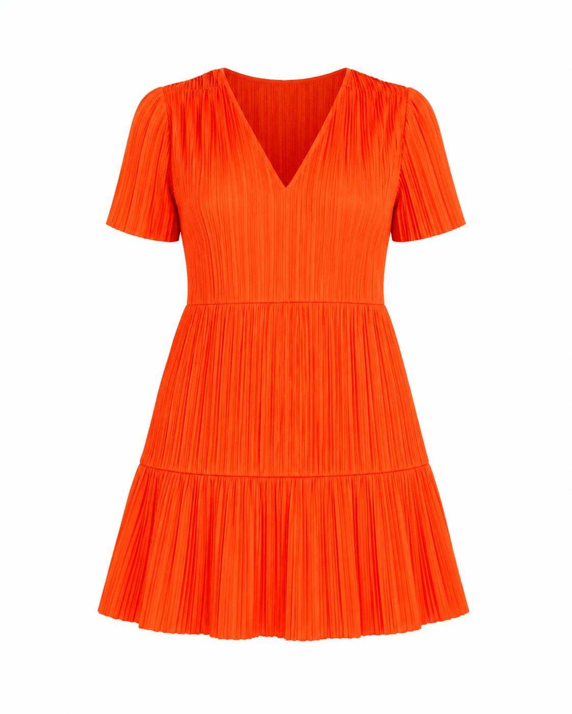 Women's Textured Tiered Smock Mini Dress – Short Sleeve V-Neck Pleated Swing Dress (Black & Orange) - Mini Dress - Cherubim Aura