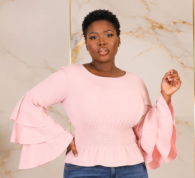 Women’s Tiered Bell Sleeve Smocked Waist Peplum Top – Ruffle Long Sleeve Dressy Blouse – One Size UK 8–12 - Top - Cherubim Aura