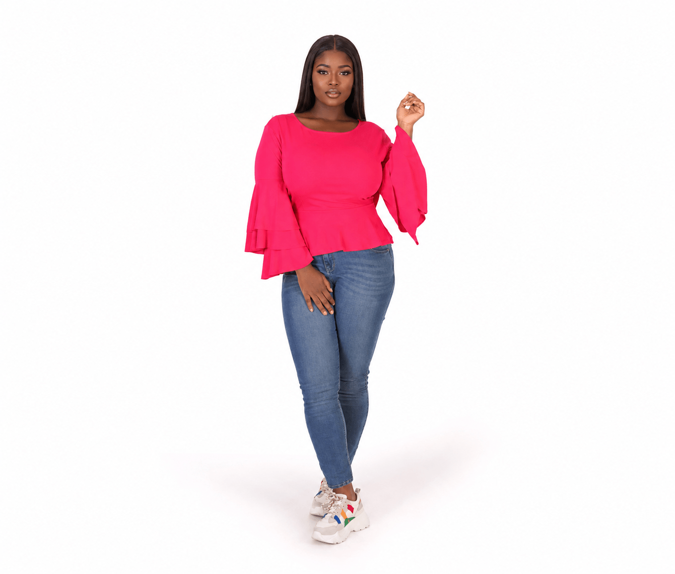 Women’s Tiered Bell Sleeve Smocked Waist Peplum Top – Ruffle Long Sleeve Dressy Blouse – One Size UK 8–12 - Top - Cherubim Aura