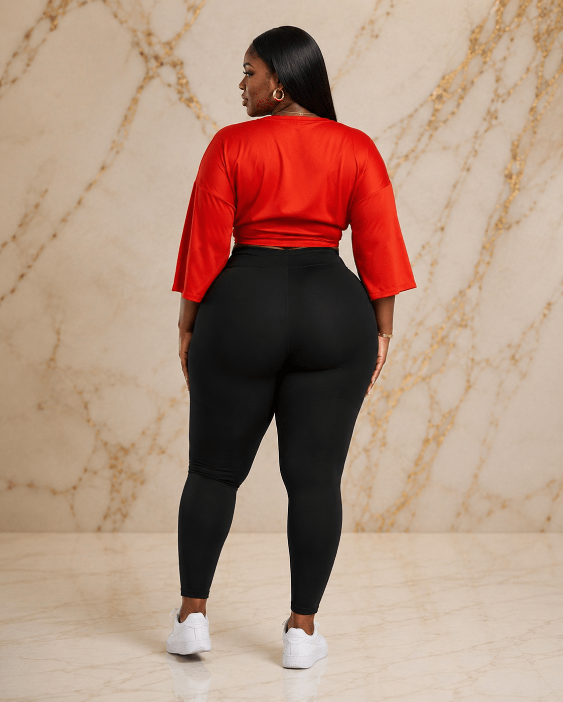 Women’s Wrap Front Crop Top – V-Neck 3/4 Sleeve Tie-Waist Blouse – Red & Orange – UK 10–14 - Top - Cherubim Aura