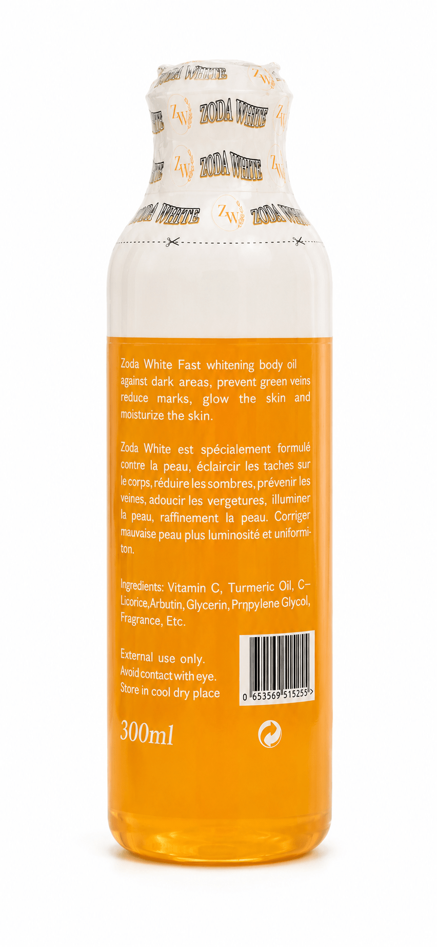 Zoda White Fast Whitening Body Oil 300ml – Brightening & Moisturising Body Oil with Vitamin C, Turmeric Oil, Liquorice & Arbutin - Skincare - Cherubim Aura